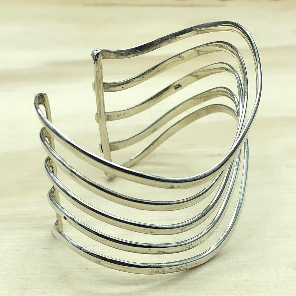 Sterling Silver 5 Band Plain Wave Cuff - La Trobe Jewellery