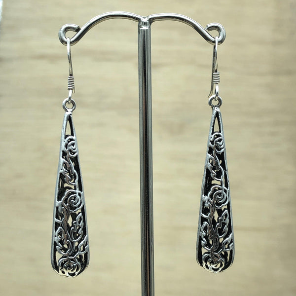 Sterling Silver Earrings filagre roses teardrop - La Trobe Jewellery