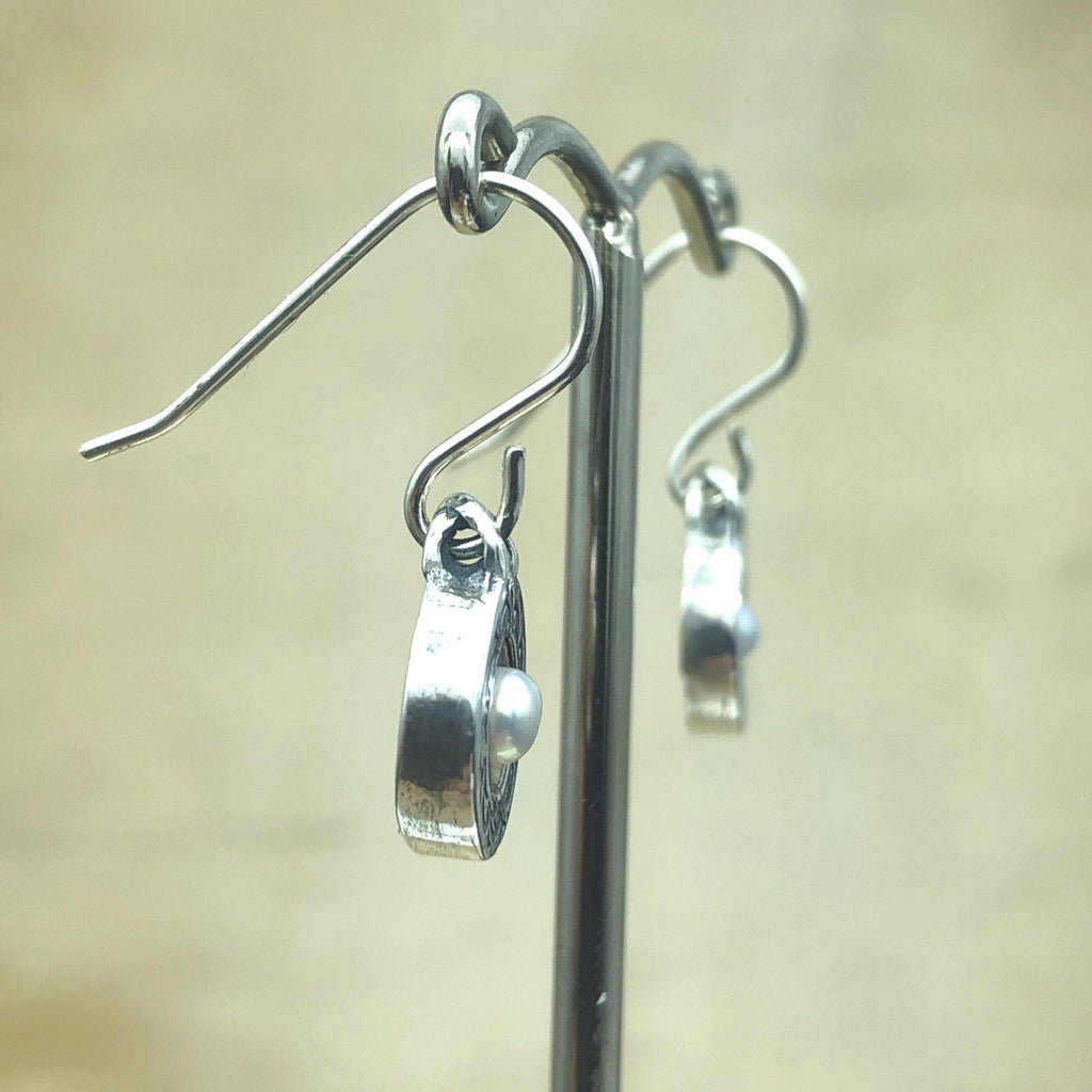 Sterling Silver, Gold & White Pearl Israeli Earrings - La Trobe Jewellery