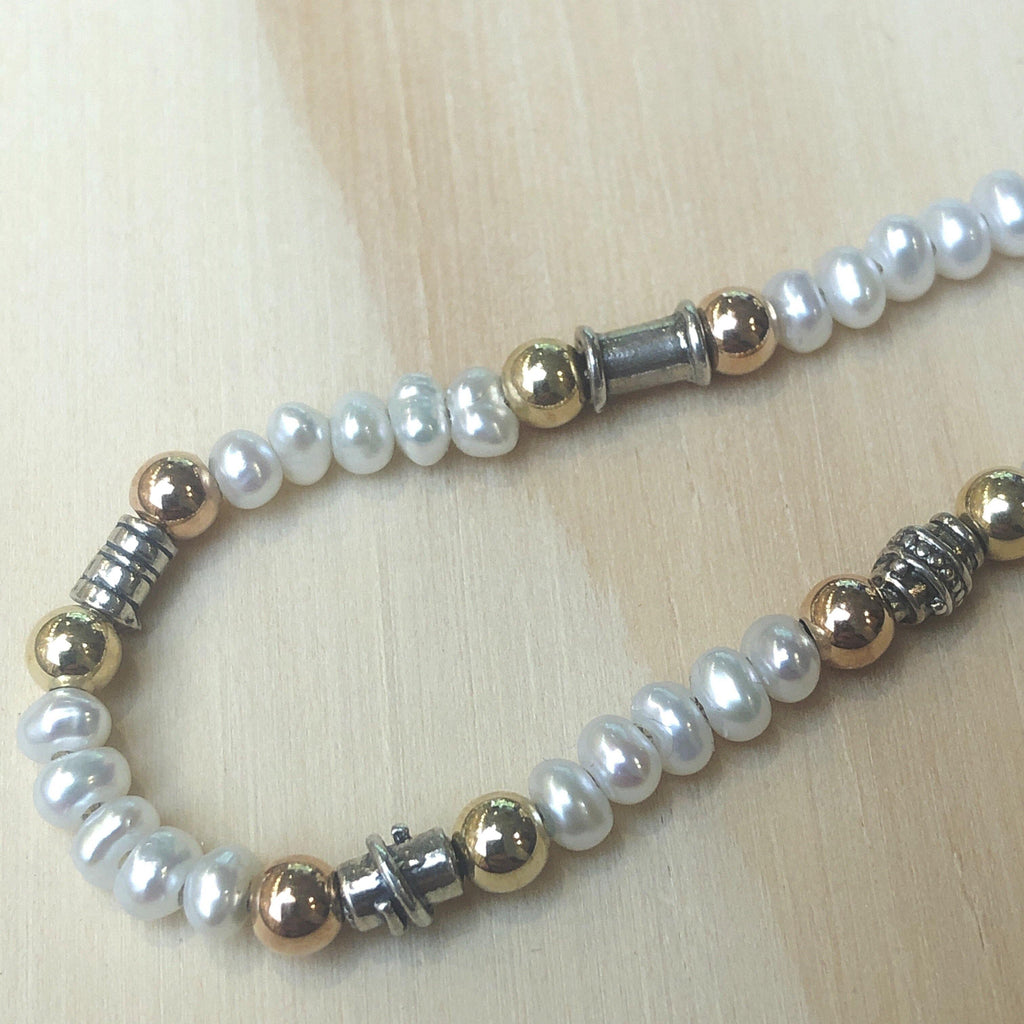 Sterling Silver Pearl & Gold Israeli Necklace - La Trobe Jewellery