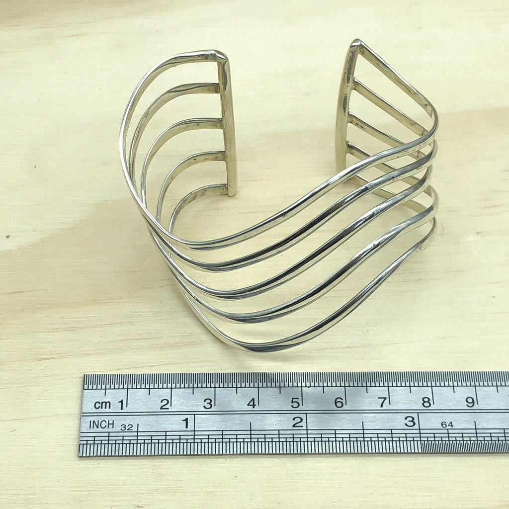 Sterling Silver 5 Band Plain Wave Cuff - La Trobe Jewellery