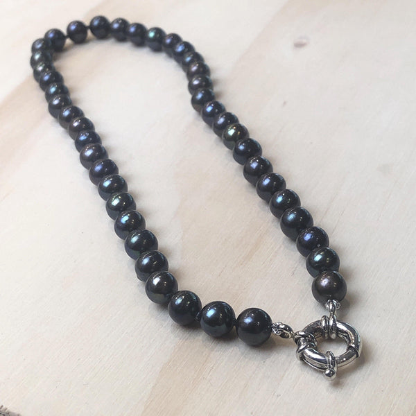 Pearl (Black) Silk Knotted Necklace - La Trobe Jewellery