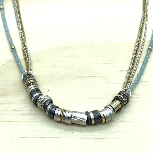 Sterling Silver, Gold & Chalcedony Israeli Necklace - La Trobe Jewellery