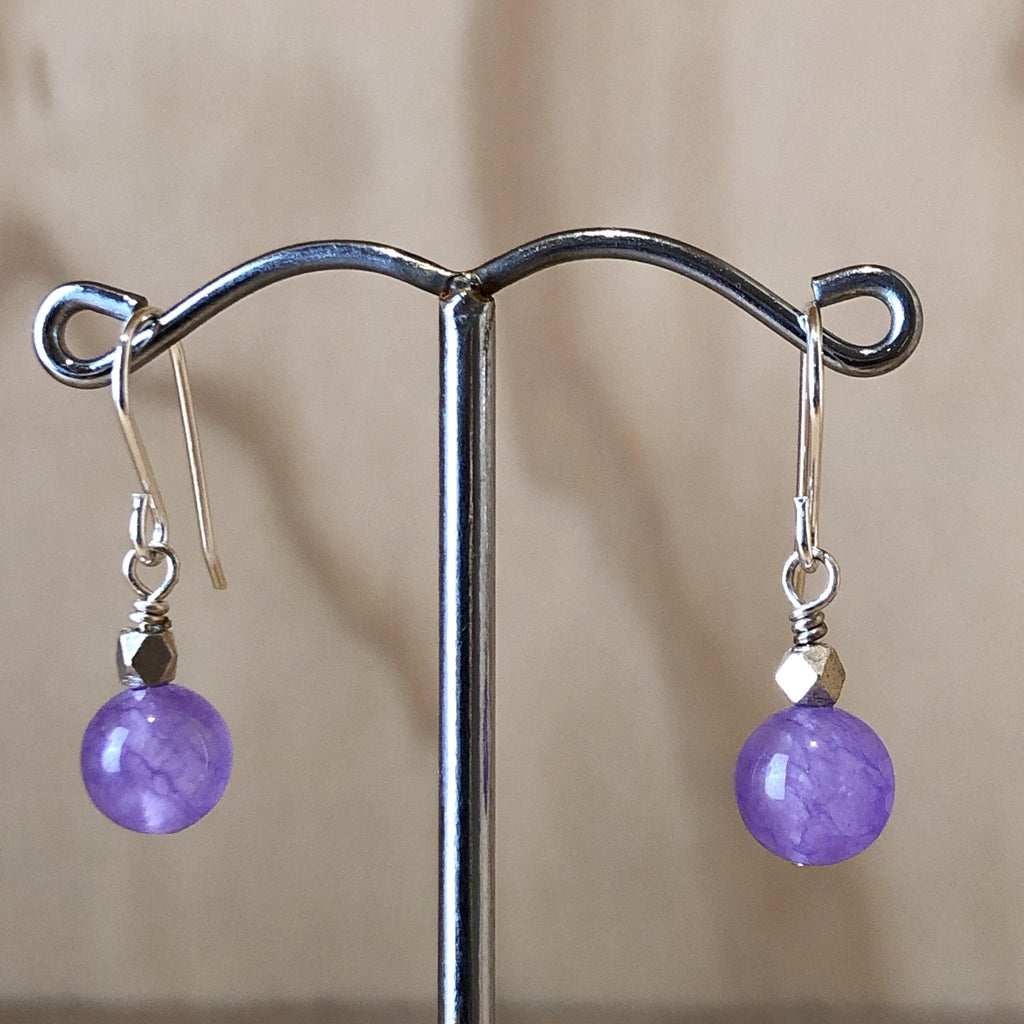 Sterling Silver stud amethyst cab & Hill Tribe bead - La Trobe Jewellery