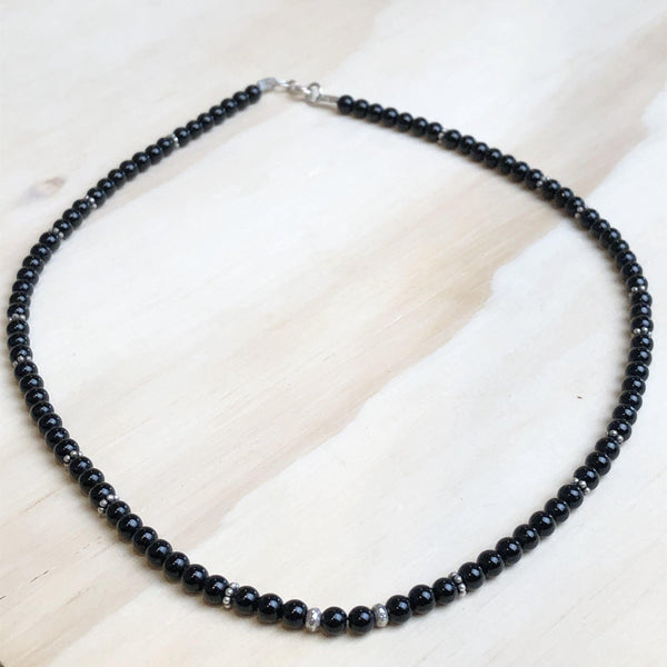 Sterling Silver Necklace onyx cab, flower Pendant & daisies - La Trobe Jewellery