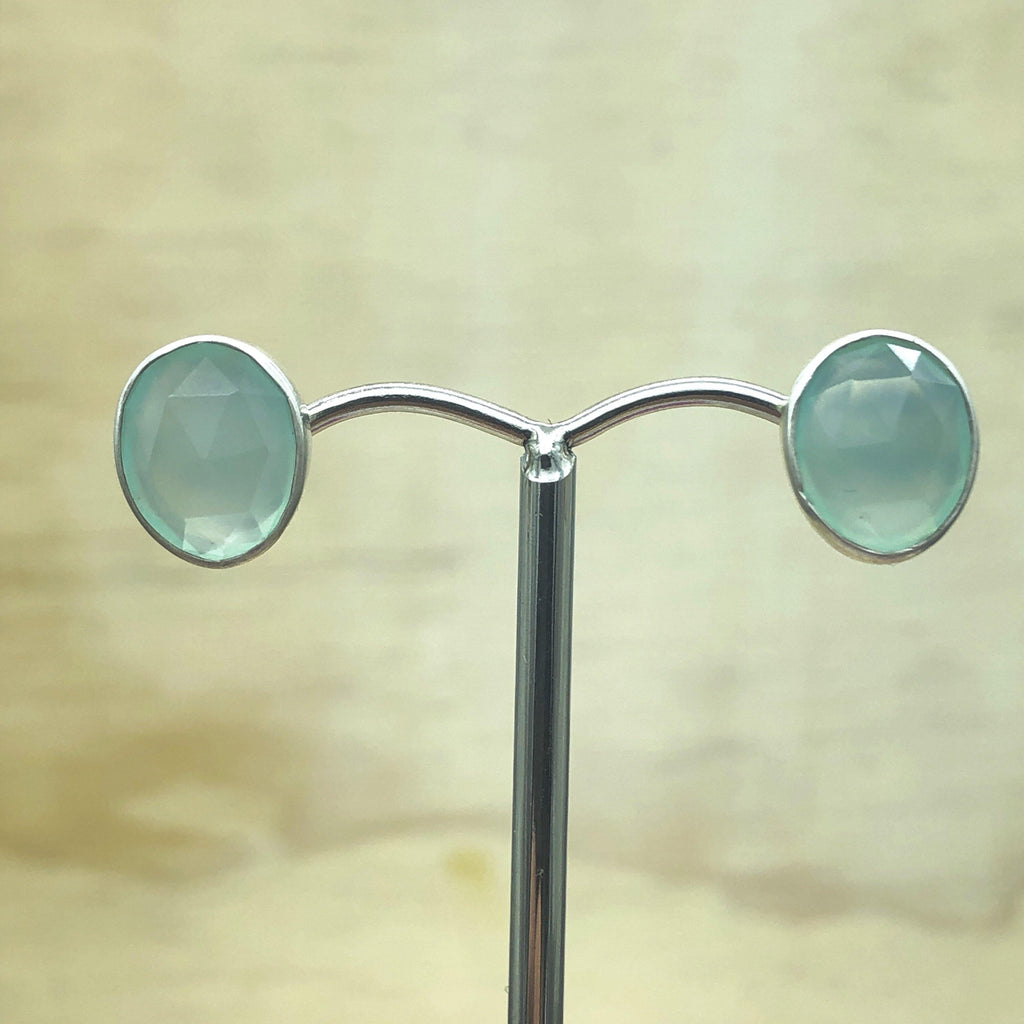 Sterling Silver Blue Chalcedony Oval Stud - La Trobe Jewellery