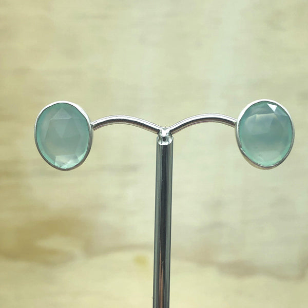 Sterling Silver Blue Chalcedony Oval Stud - La Trobe Jewellery