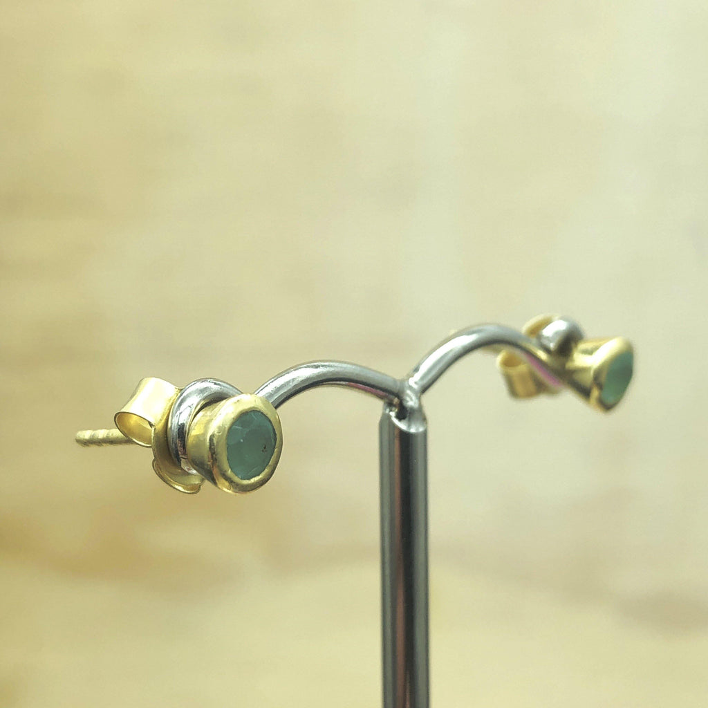 Sterling Silver Gold Green Chalcedony Round stud - La Trobe Jewellery