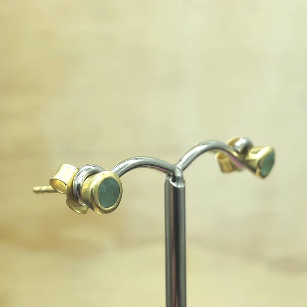 Sterling Silver Gold Green Chalcedony Round stud - La Trobe Jewellery