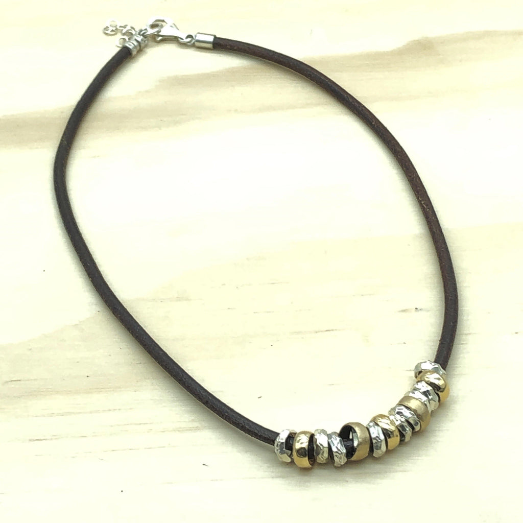 Sterling Silver, Gold & Leather Israeli Necklace - La Trobe Jewellery