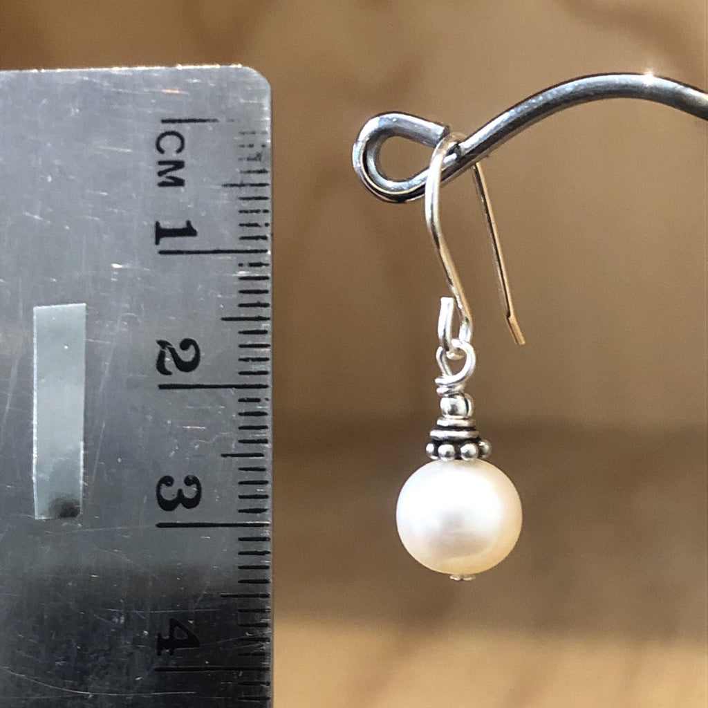 Sterling Silver Earrings pearl white & antique fancy bead - La Trobe Jewellery