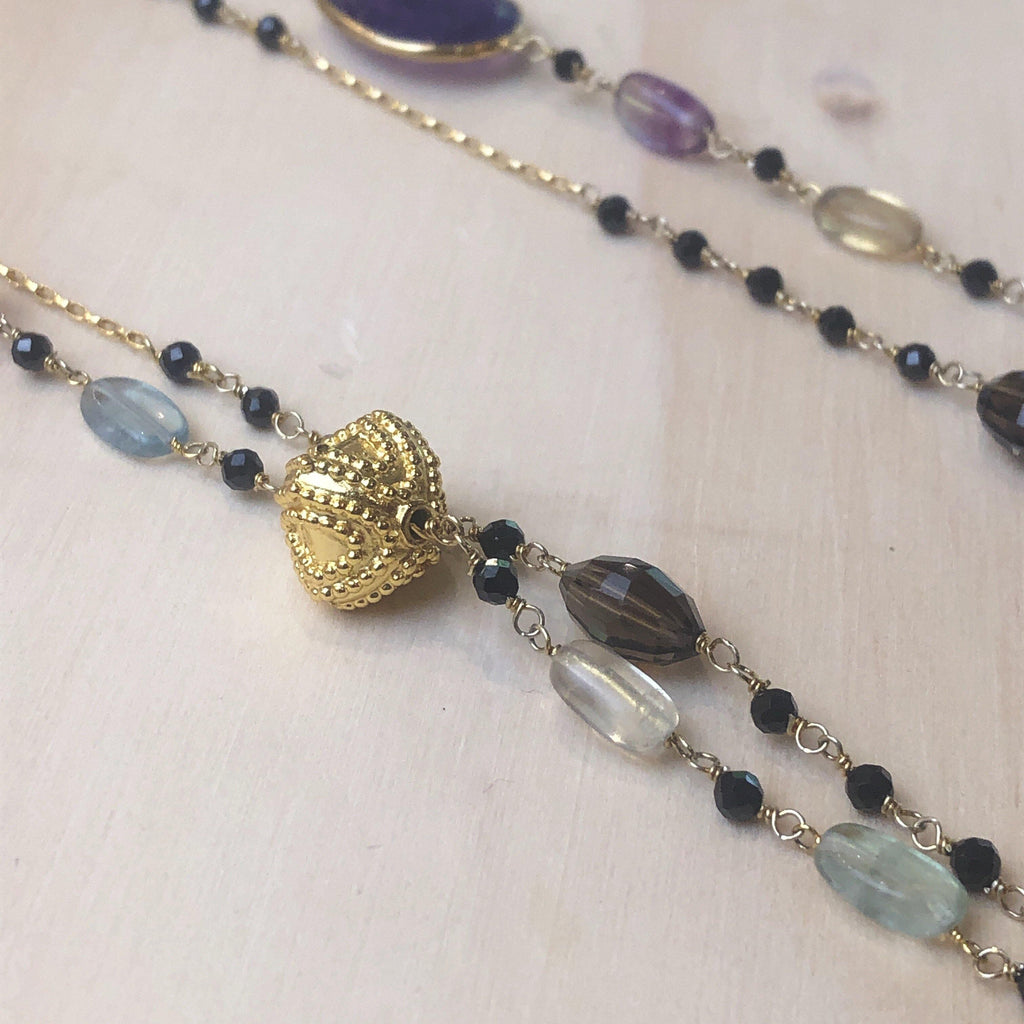 Gemstone Amethyst, Fluorite, Smokey Quartz Necklace - La Trobe Jewellery