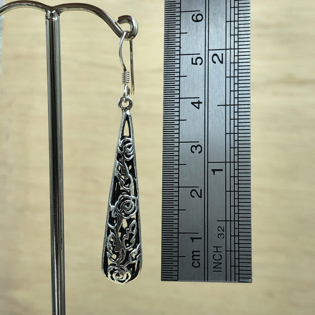 Sterling Silver Earrings filagre roses teardrop - La Trobe Jewellery