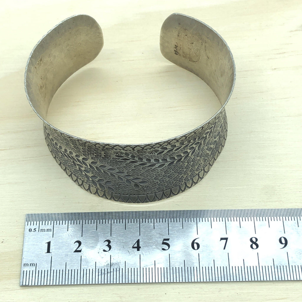 Sterling Silver Bangle cuff xwide etch vines&flowers ht - La Trobe Jewellery