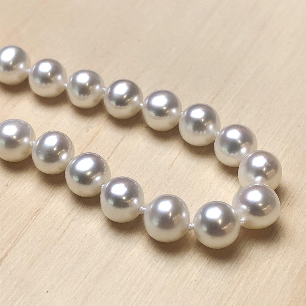 Pearl (White) 9ct diamond Silk Knotted Necklace - La Trobe Jewellery