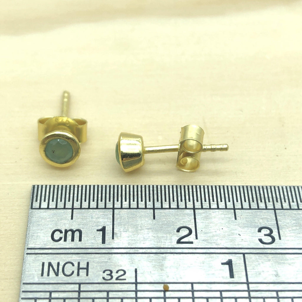 Sterling Silver Gold Green Chalcedony Round stud - La Trobe Jewellery