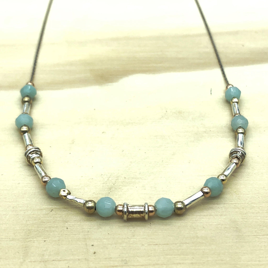 Sterling Silver, Gold & Chalcedony Israeli Necklace - La Trobe Jewellery