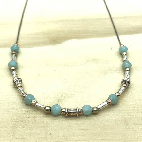 Sterling Silver, Gold & Chalcedony Israeli Necklace - La Trobe Jewellery