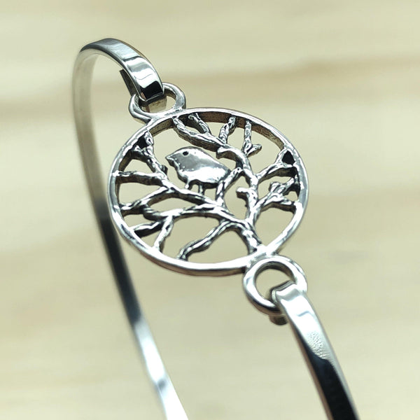 Sterling Silver Decorative Bird Bangle - La Trobe Jewellery