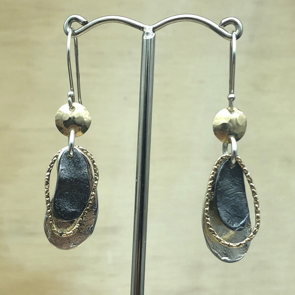 Sterling Silver Gold & Anodised Silver Israeli Earrings - La Trobe Jewellery