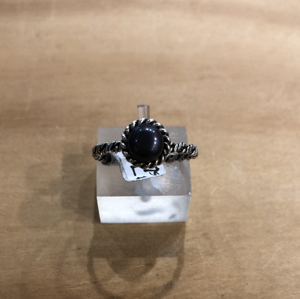 Sterling Silver ring pearl black twist edge & band - La Trobe Jewellery