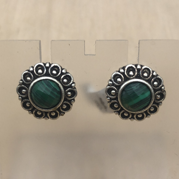 Sterling Silver stud malcite faceted fancy edge - La Trobe Jewellery