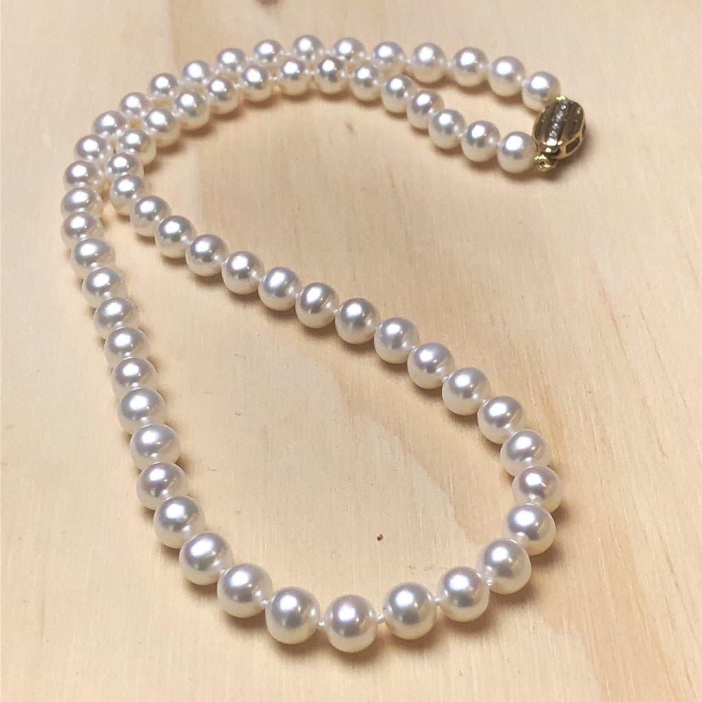 Pearl (White) 9ct diamond Silk Knotted Necklace - La Trobe Jewellery