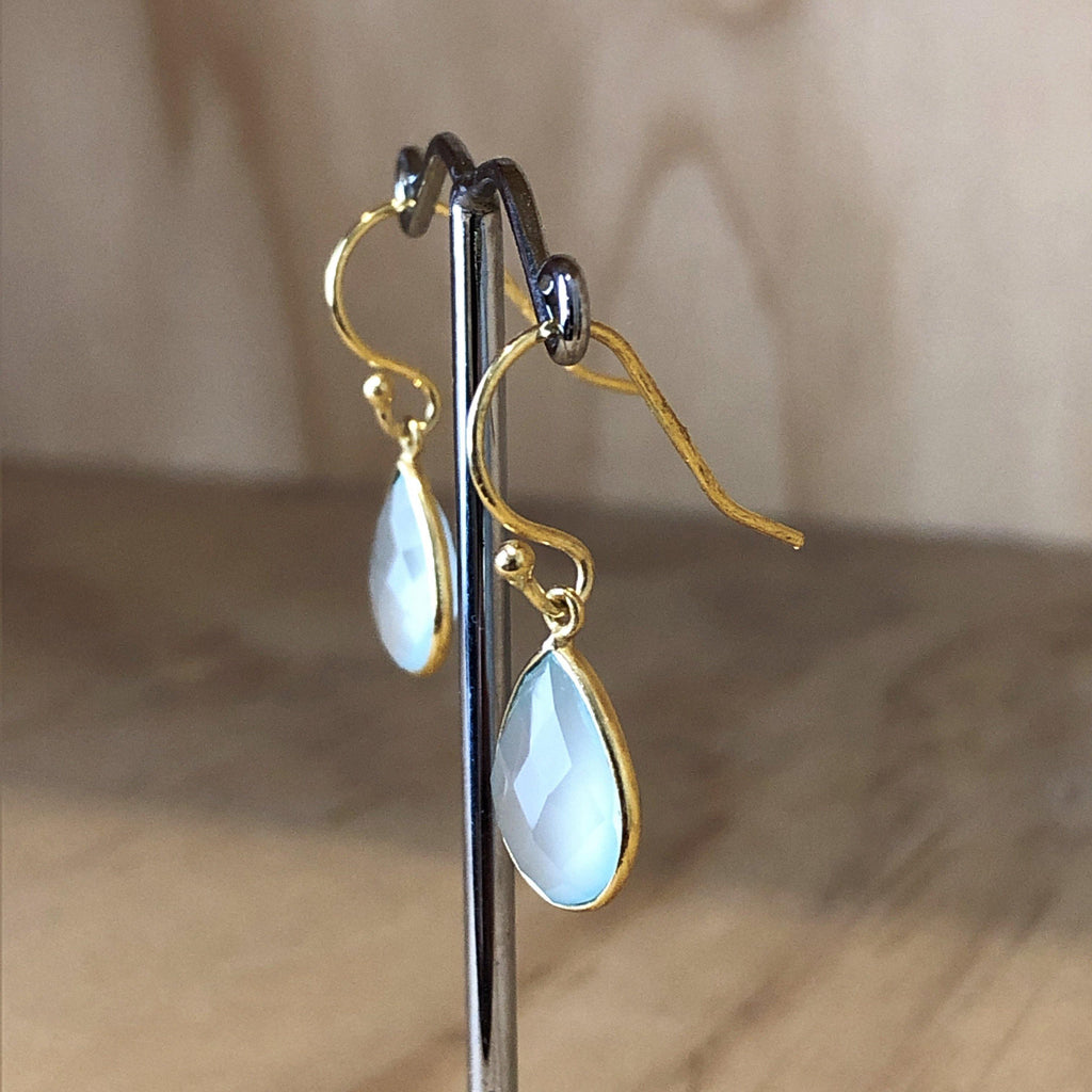Yellow Gold Blue Chalcedony Drop Earring - La Trobe Jewellery