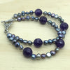 Sterling Silver Bracelet pearl black & amethyst x2 strand - La Trobe Jewellery