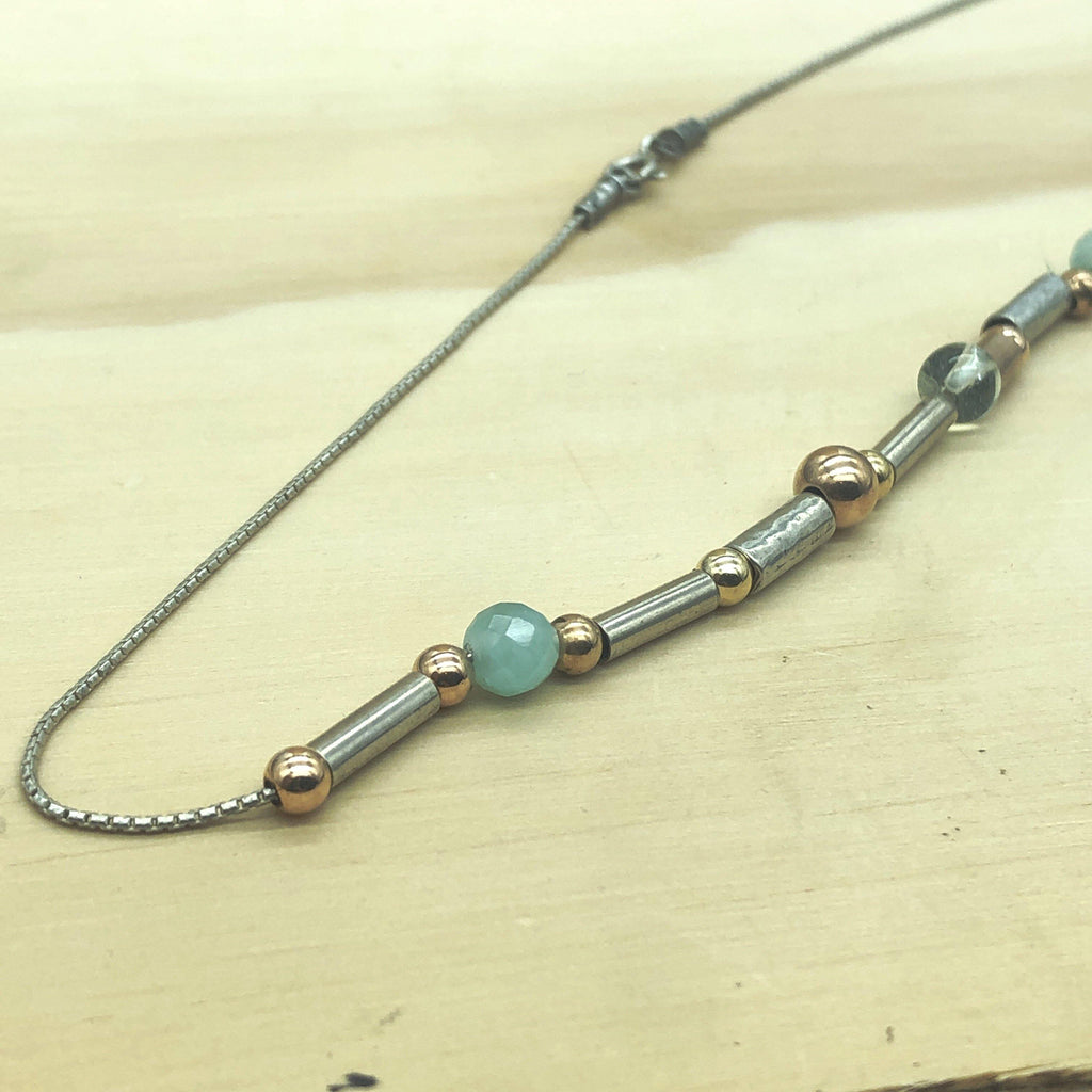 Sterling Silver, Gold and Agate Israeli Necklace - La Trobe Jewellery