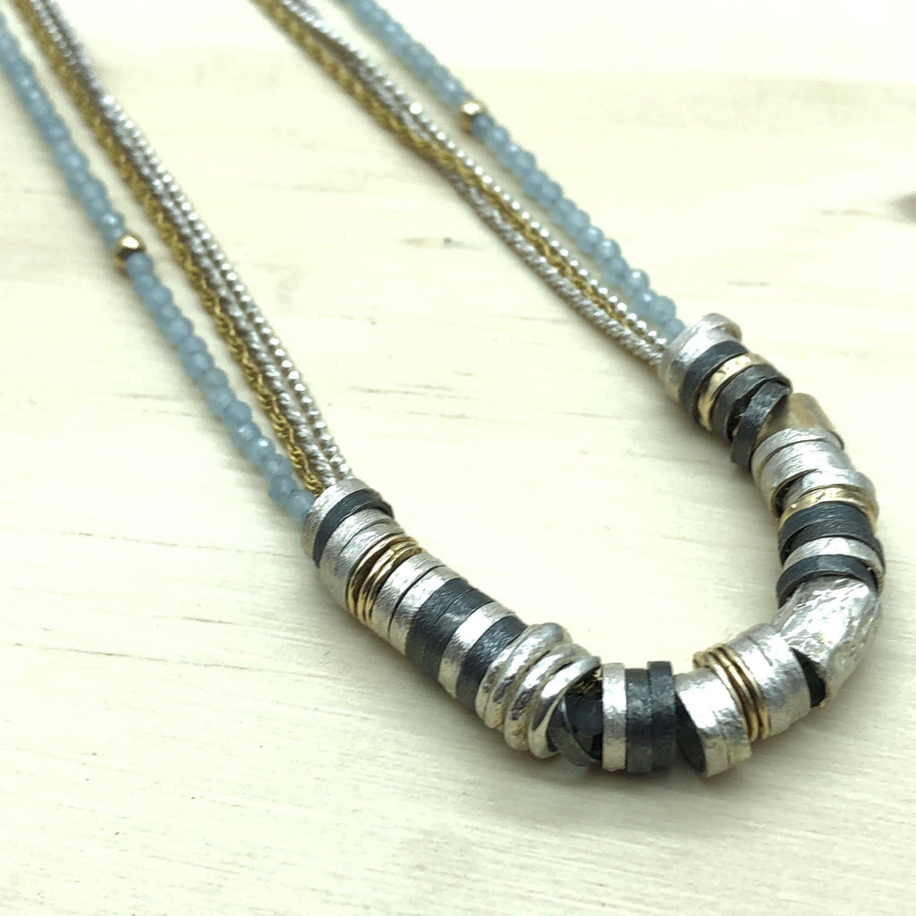 Sterling Silver, Gold & Chalcedony Israeli Necklace - La Trobe Jewellery