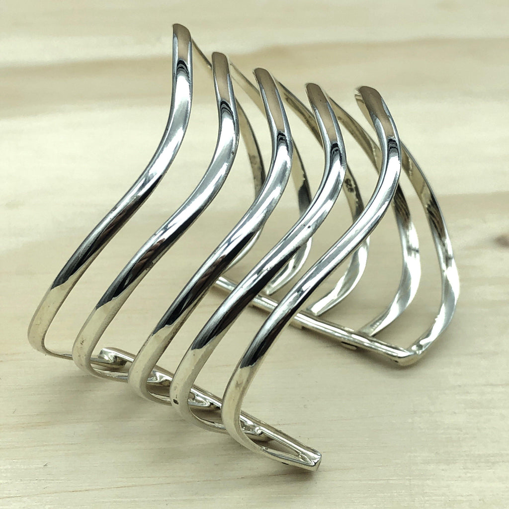 Sterling Silver 5 Band Plain Wave Cuff - La Trobe Jewellery