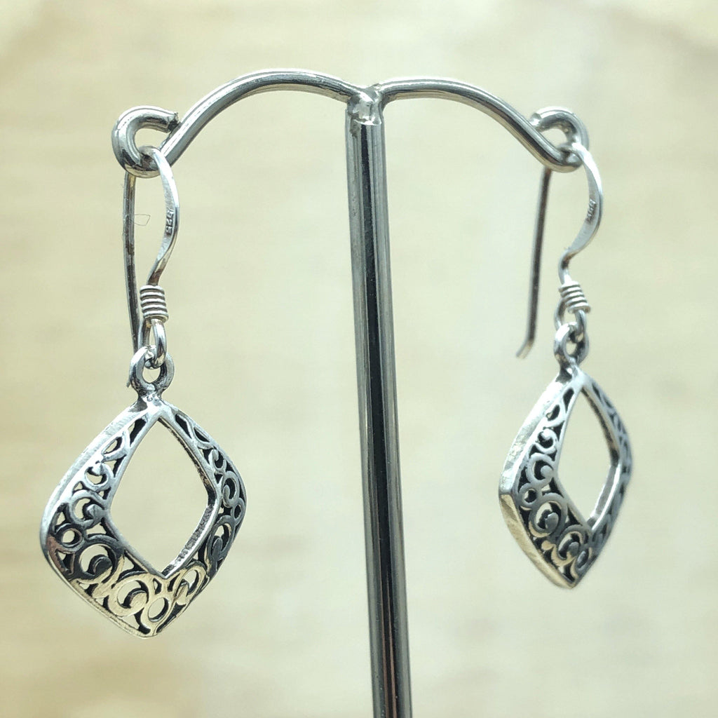 Sterling Silver Filigree Diamond Shaped Earrings - La Trobe Jewellery